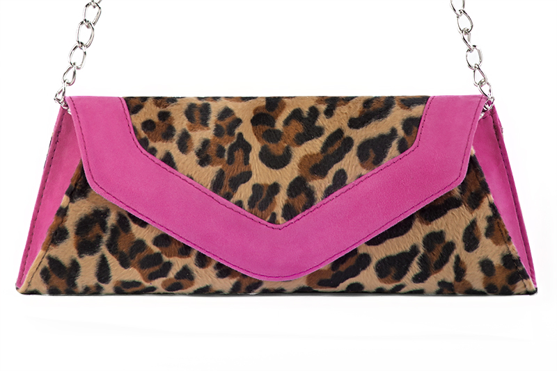 Women's animal print and shocking pink luxurious elegant clutch for ceremonies, weddings and evenings out. - Profile view